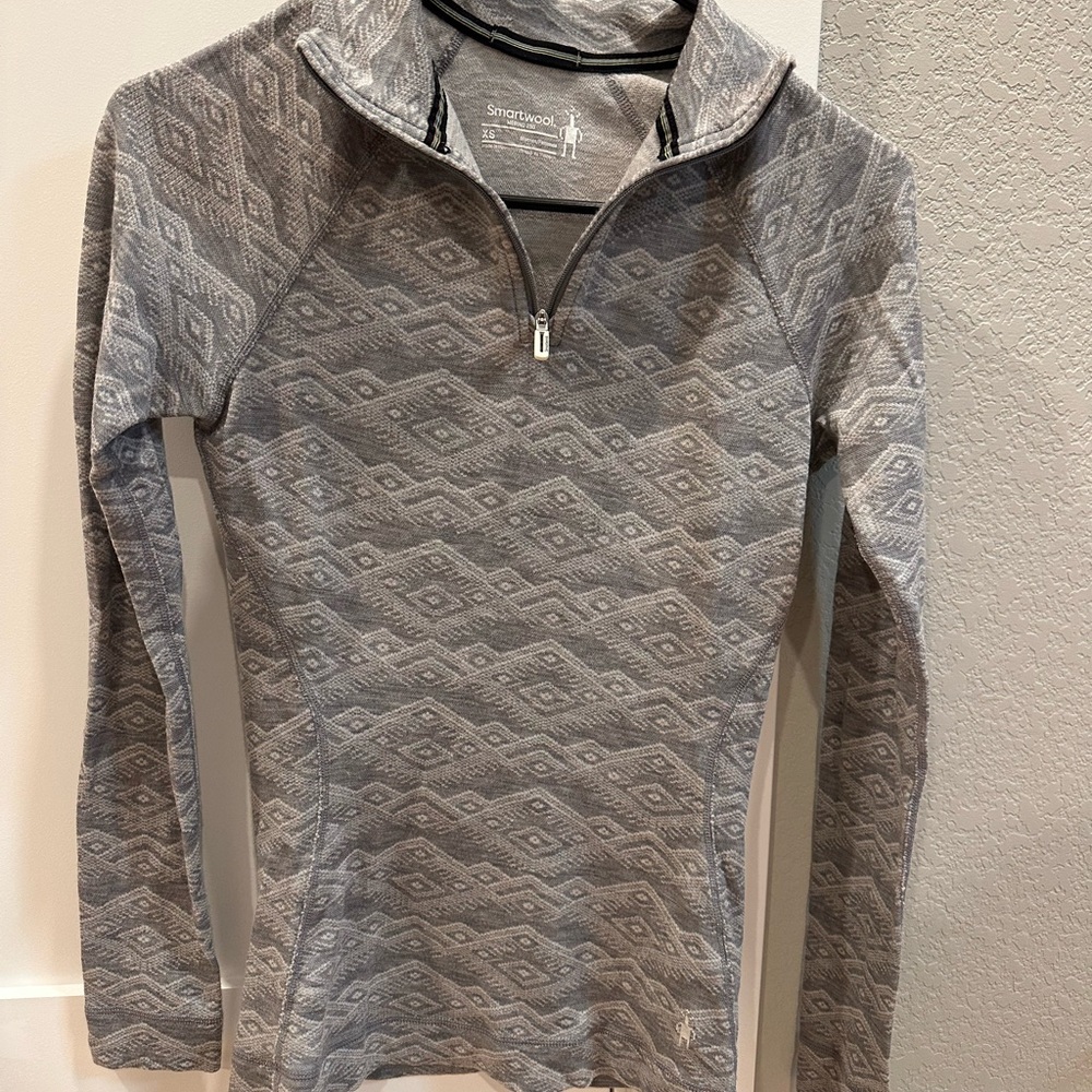 Smartwool Women's Gray Patterned Long Sleeve 1/4 Zip Tee